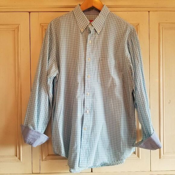 IZOD Blue White Plaid L/S Button Down Large - Picture 1 of 7